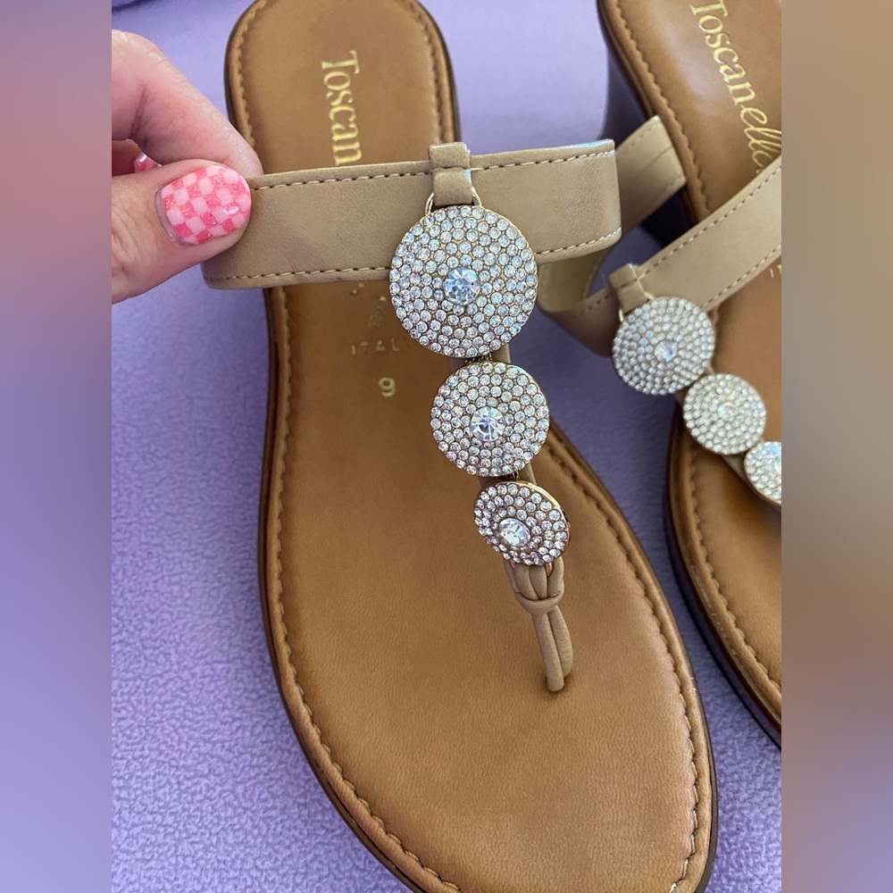 Toscanella Italian sandals with gem accents, tan, size 9 - Picture 2 of 13